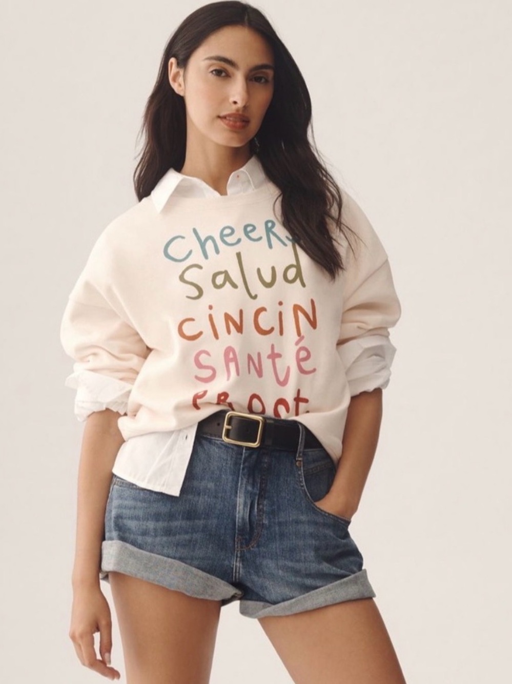 Maeve by Anthro Graphic Pullover Sweatshirt “Cheers”